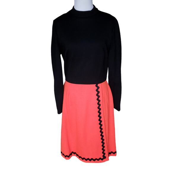 Vintage Wool Dress Red Black Faux Wrap Back Zip Pure New Wool Fits a XS/S - Picture 1 of 11